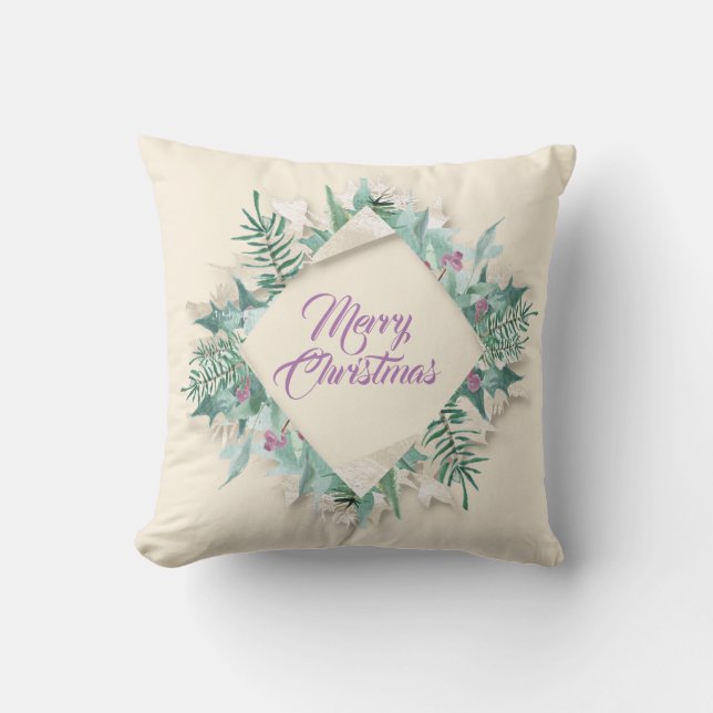 Merry Belly Christmas Holidays Lavender Mint Teal Throw Pillow (Front)