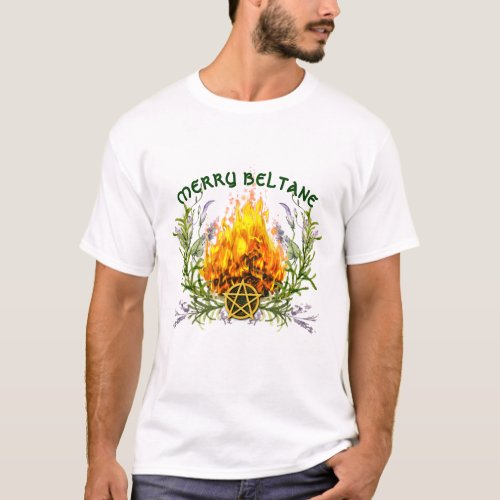 Merry Beltane Floral Fire Wicca Holiday T_Shirt