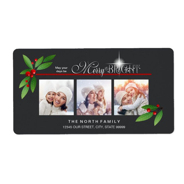 Merry Berry Bright Christmas Three Photo ID591 Label (Front)