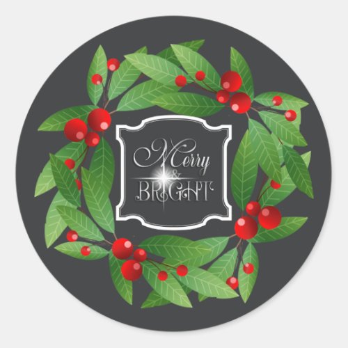 Merry Berry Bright Christmas Wreath D591 Classic Round Sticker