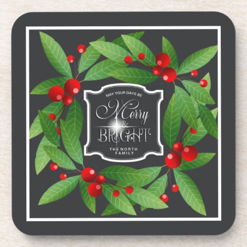 Merry Berry Bright Christmas Wreath ID591 Beverage Coaster