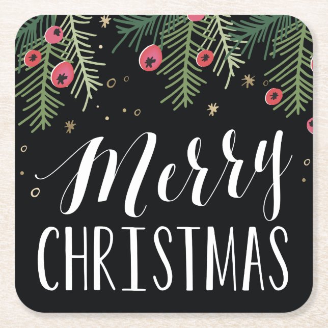 Merry Berry Collection Square Paper Coaster (Front)