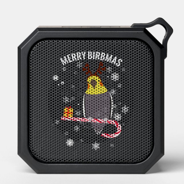Merry Birbmas Funny Cockatiel Bird Holiday for Chr Bluetooth Speaker (Front)