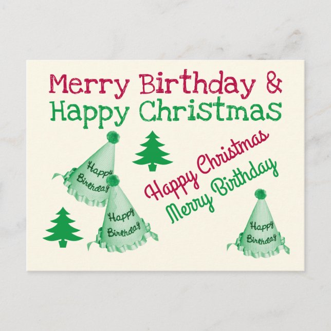 Merry Birthday and Happy Christmas - Xmas Bday Postcard (Front)