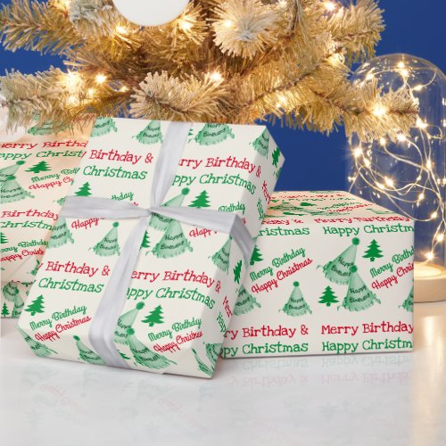 Merry Birthday and Happy Christmas _ Xmas Bday Wrapping Paper