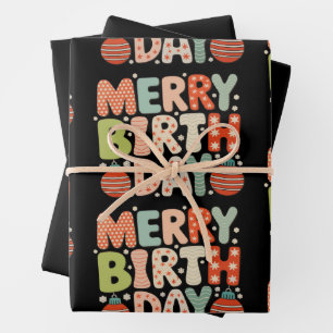 Merry Birthday Birth Day Cute Xmas Matching Family Wrapping Paper Sheets