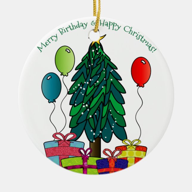 Merry Birthday, Happy Christmas! Ceramic Ornament (Front)