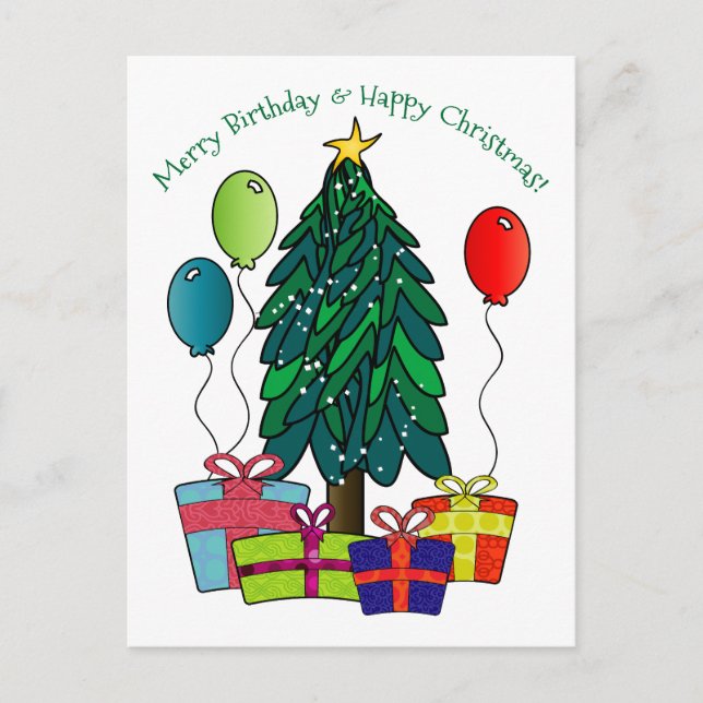 Merry Birthday, Happy Christmas! Holiday Postcard (Front)