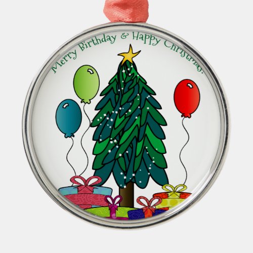 Merry Birthday Happy Christmas Metal Ornament