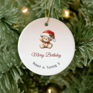 Merry Birthday Ornament, Christmas Birthday Gift Ceramic Ornament