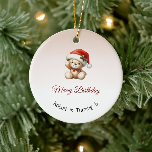 Merry Birthday Ornament, Christmas Birthday Gift Ceramic Ornament (Tree)
