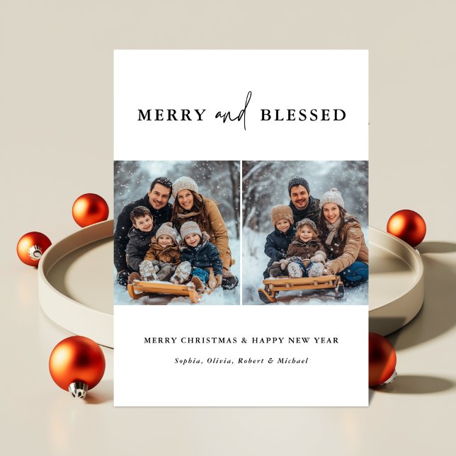 Merry & Blessed Christmas New Year Family Photo Holiday Card (Creator Uploaded)