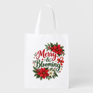 Merry & Blooming Christmas Floral Grocery Bag