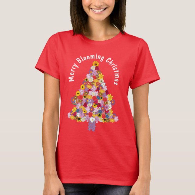 Merry Blooming Christmas Tree T-Shirt (Front)