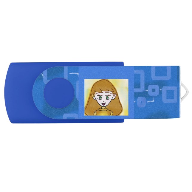 Merry Blue Geometric USB Swivel Flash Drive (Front)