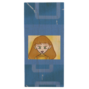 Merry  Blue Geometric USB Wooden Flash Drive