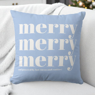 Merry Blue White Typography Fun Christmas Holiday Throw Pillow