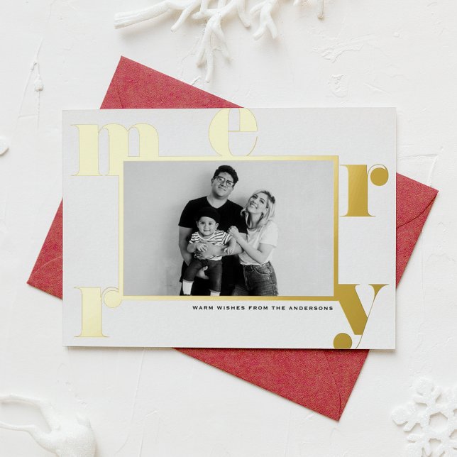 Merry Bold Typography Modern Photo Christmas Foil Holiday Card (Creator Uploaded)
