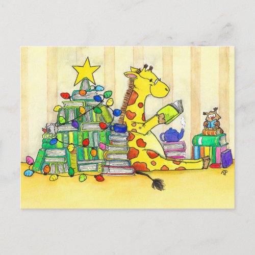 Merry bookish Christmas postcard by Nicole Janes