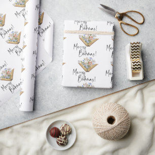 Merry Bookmas Book With Flowers Wrapping Paper