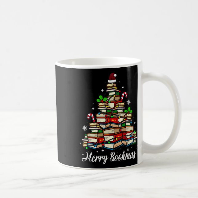 Merry Bookmas Books Christmas Tree Book Lover Sant Coffee Mug (Right)