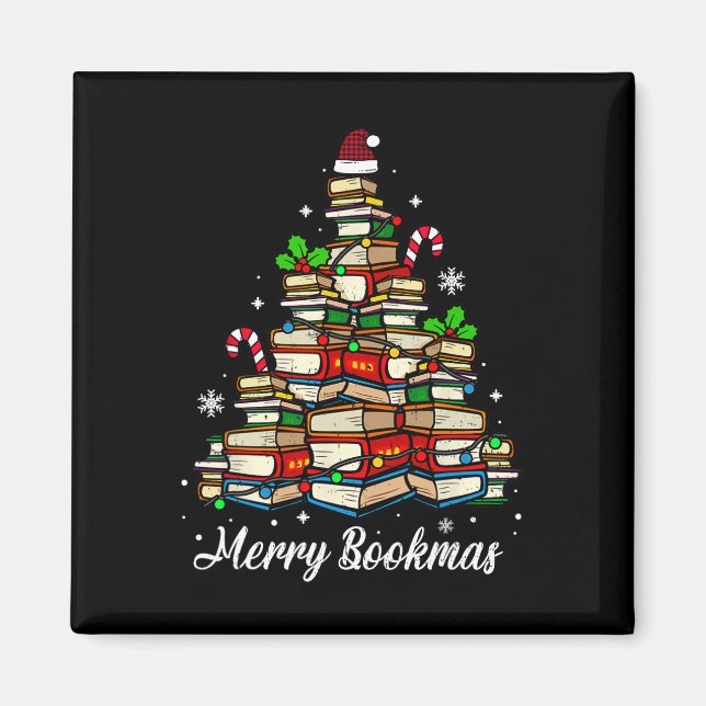 Merry Bookmas Books Christmas Tree Book Lover Sant Magnet (Front)