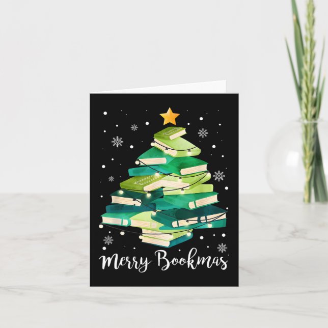 Merry Bookmas Books Pine Tree Fun Reading Lover Ch Card (Front)