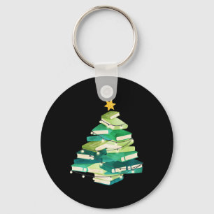 Merry Bookmas Books Pine Tree Fun Reading Lover Ch Keychain