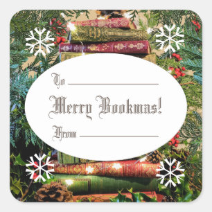 Merry Bookmas! Bookstack Square Sticker