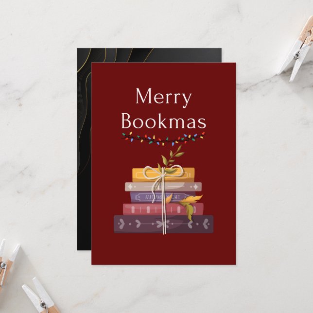 Merry Bookmas Card | Cozy Christmas Book Lover (Front/Back In Situ)
