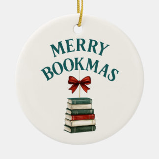Merry Bookmas Ceramic Ornament