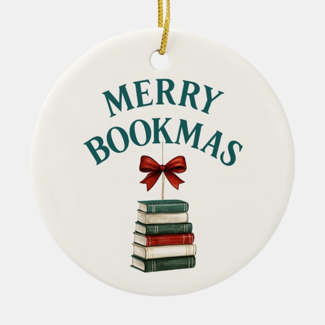 Merry Bookmas  Ceramic Ornament (Front)