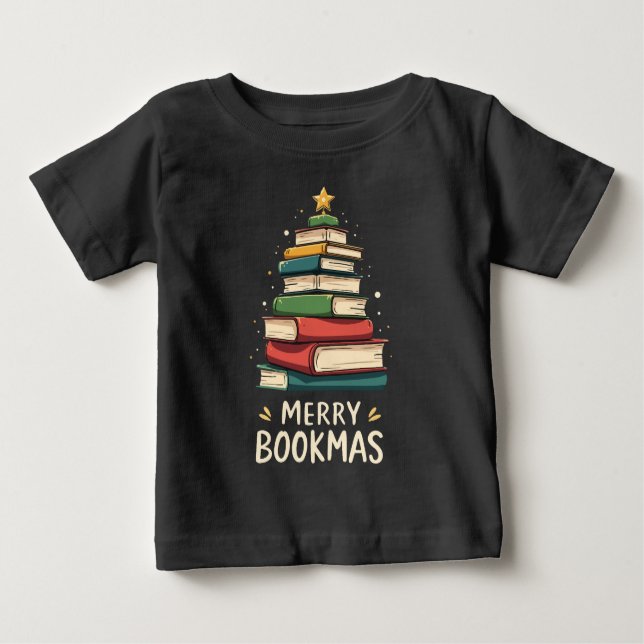 Merry Bookmas - Festive Book Stack for Book Lovers Baby T-Shirt (Front)