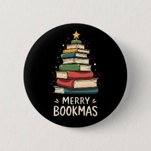 Merry Bookmas - Festive Book Stack for Book Lovers Button