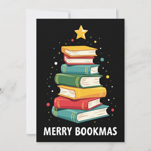 Merry Bookmas - Festive Book Stack for Book Lovers Invitation (Front)