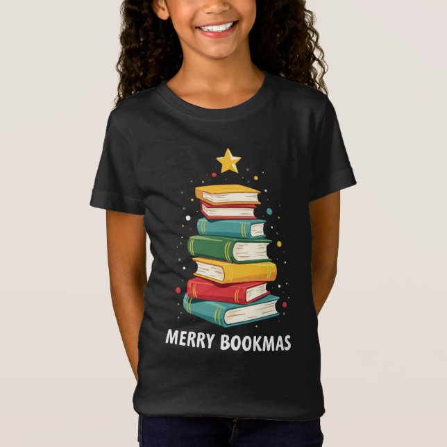 Merry Bookmas - Festive Book Stack for Book Lovers T-Shirt (Front)