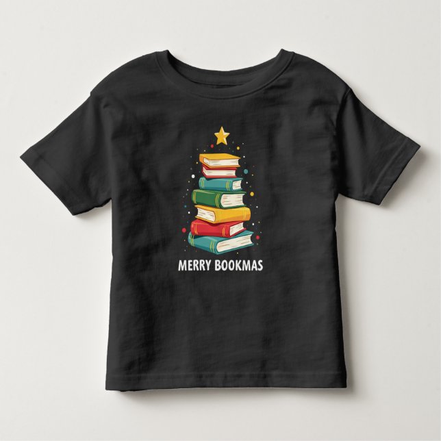 Merry Bookmas - Festive Book Stack for Book Lovers Toddler T-shirt (Front)
