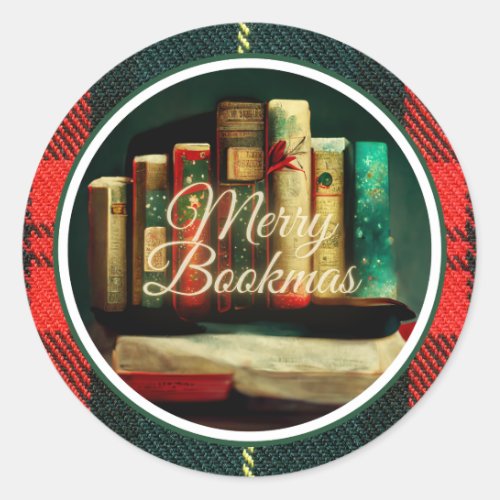 Merry Bookmas Readers and Book Lovers Christmas Classic Round Sticker