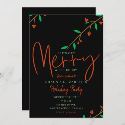 Merry Botanical Black Berry Branch Holiday Party Invitation