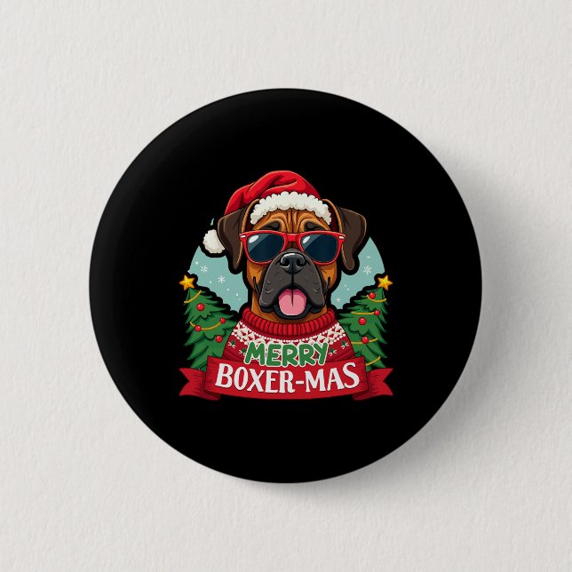 Merry Boxer-mas Cute Boxer Dog Christmas  Button (Front)