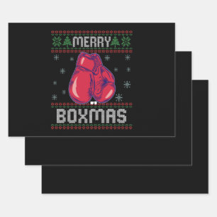 Merry Boxmas Ugly Christmas Sweater Boxing Lovers Wrapping Paper Sheets