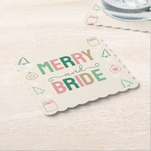 Merry & Bride Christmas Bridal Shower Paper Coaster