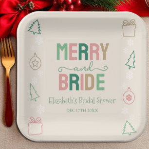 Merry & Bride Christmas Bridal Shower Paper Plates