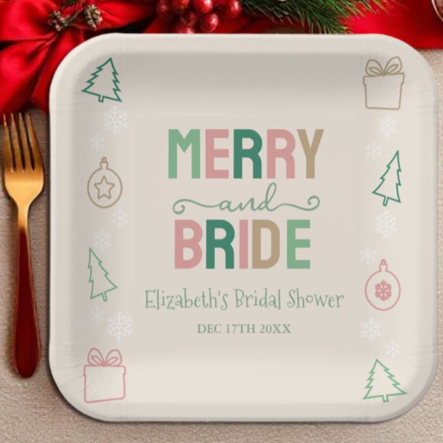 Merry & Bride Christmas Bridal Shower Paper Plates (Creator Uploaded)