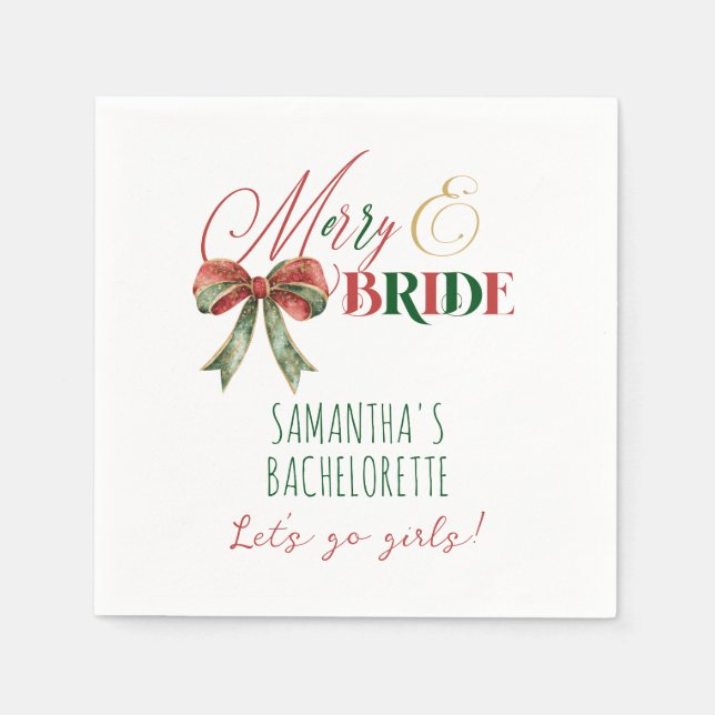 Merry & Bride Winter Christmas Bride Bachelorette Napkins (Front)