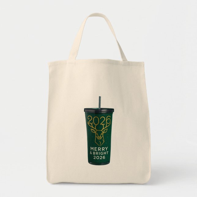 Merry & Bright 2026 Geometric Reindeer Acrylic Tra Tote Bag (Front)