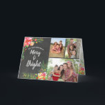 Merry Bright 3 Photo Chalkboard Floral Christmas Holiday Card<br><div class="desc">This elegant and modern customizable three photo Merry and bright watercolor floral Christmas card features colorful images of reds, greens, pinks, oranges, and yellows on a chalkboard background with trendy chalk-type script. This card is easy to customize with your own photos and names! The Christmas message inside can also be...</div>