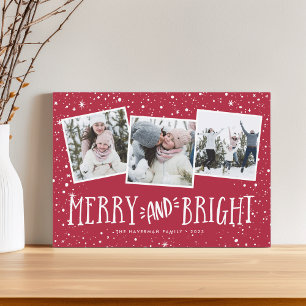 Merry & Bright 3 Photo Collage Holiday Card