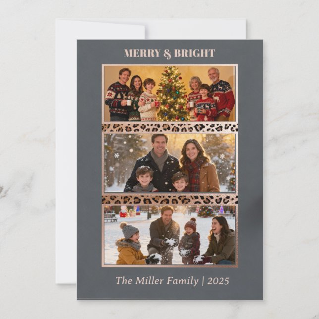 Merry & Bright 3 Photo Couple Collage Card  (Front)