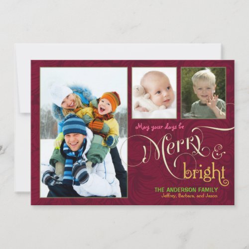 Merry  Bright 3_Photo Flat Card Cranberry Red